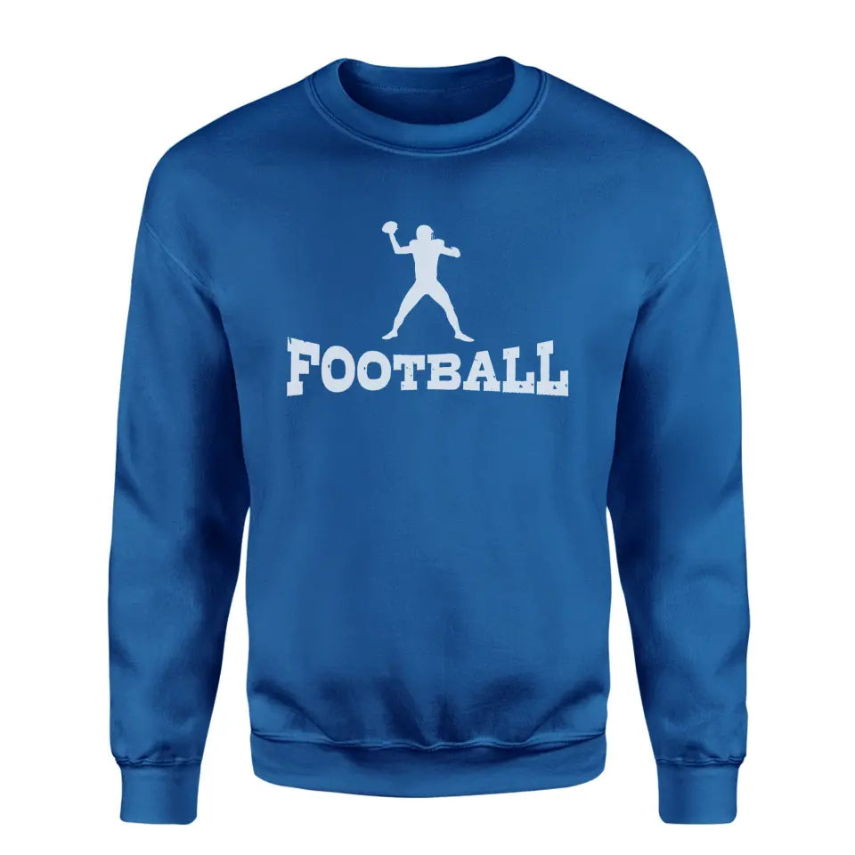 basic football with football player icon on a sweatshirt with a white graphic