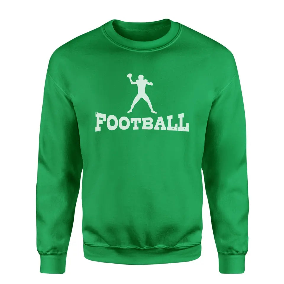 basic football with football player icon on a sweatshirt with a white graphic