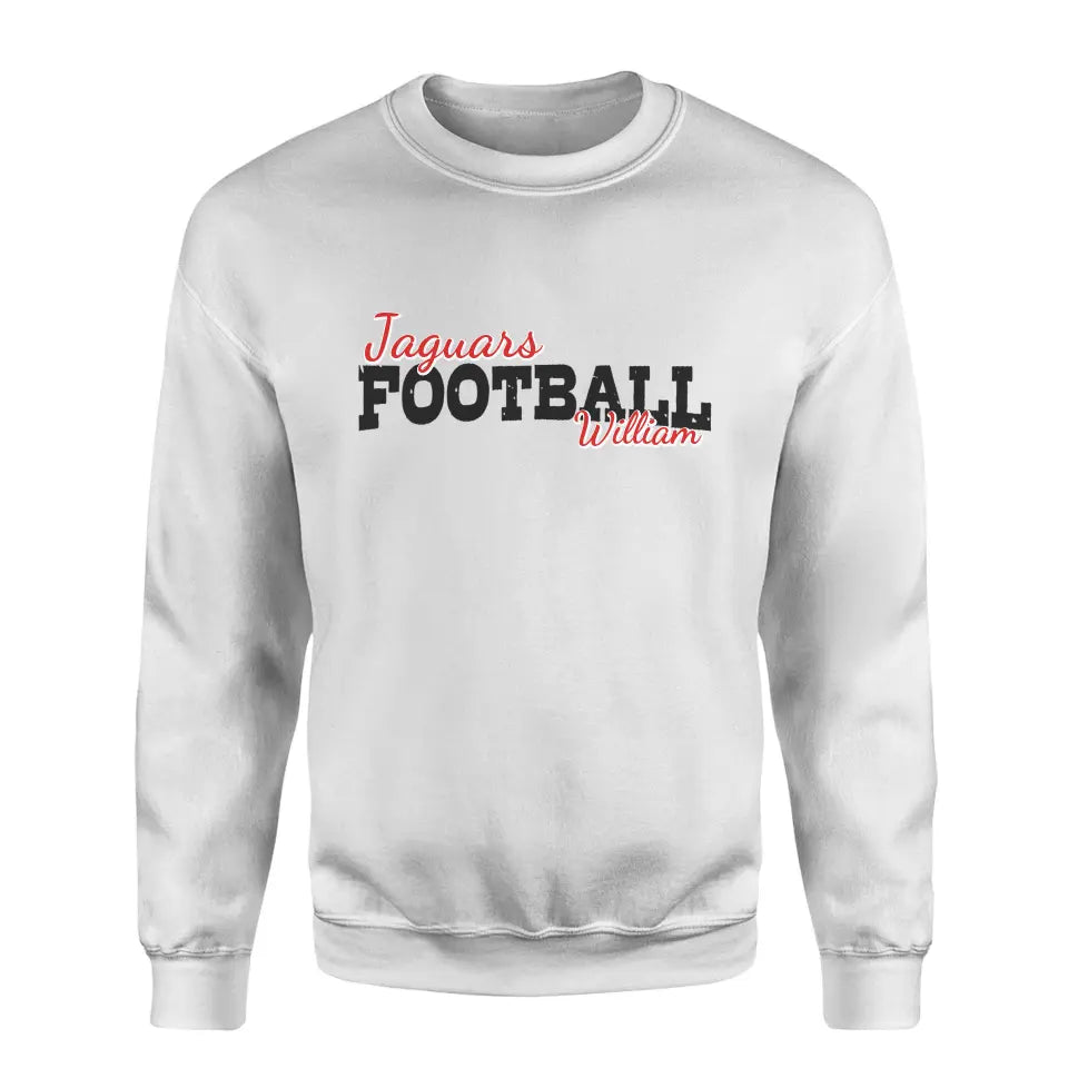 custom football mascot and football player name on a sweatshirt with a black graphic