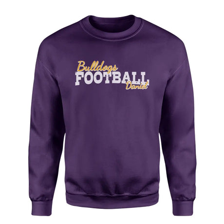 custom football mascot and football player name on a sweatshirt with a white graphic