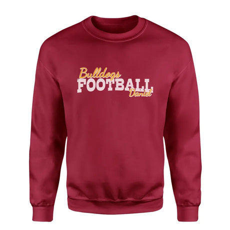 custom football mascot and football player name on a sweatshirt with a white graphic