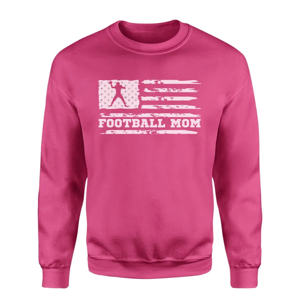 football mom horizontal flag on a sweatshirt with a white graphic