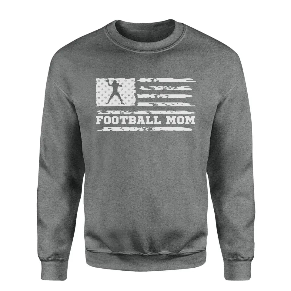 football mom horizontal flag on a sweatshirt with a white graphic