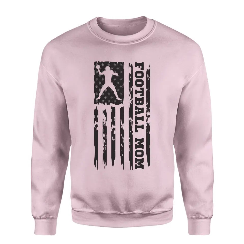 football mom vertical flag on a sweatshirt with a black graphic