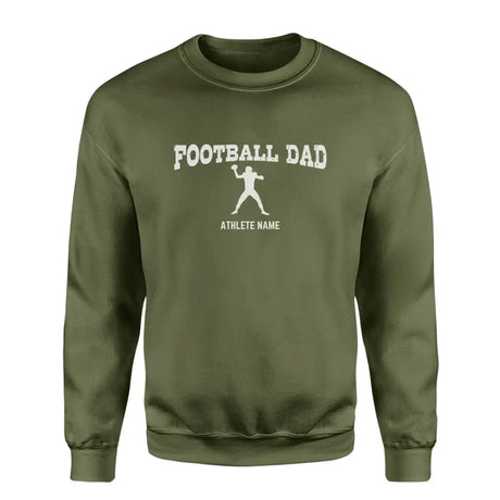 football dad with football player icon and football player name on a sweatshirt with a white graphic