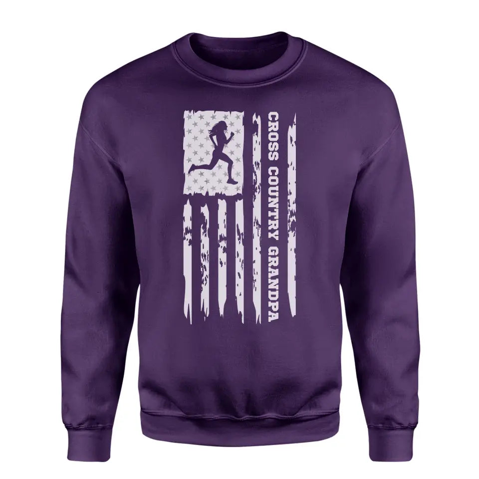 Cross Country Grandpa Vertical Flag on a Sweatshirt with a White Graphic