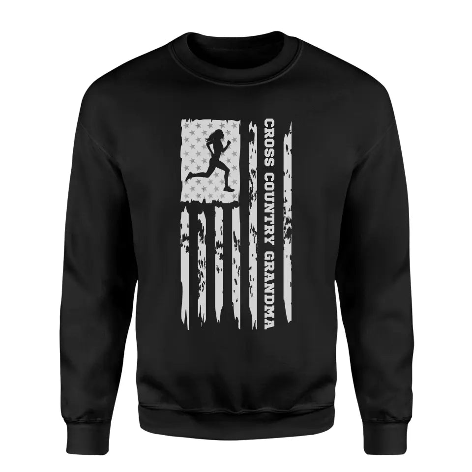 Cross Country Grandma Vertical Flag on a Sweatshirt with a White Graphic