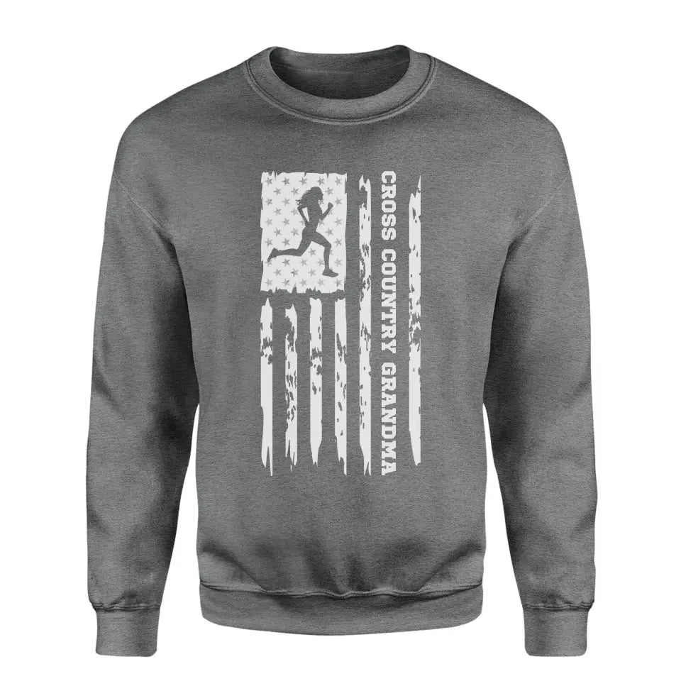 Cross Country Grandma Vertical Flag on a Sweatshirt with a White Graphic