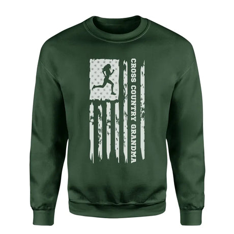 Cross Country Grandma Vertical Flag on a Sweatshirt with a White Graphic