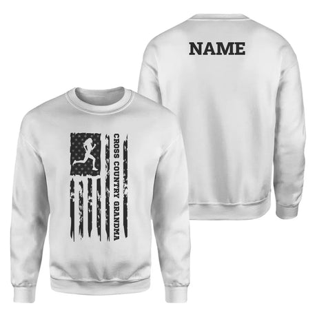 Cross Country Grandma Vertical Flag With Cross Country Runner Name on a Sweatshirt with a Black Graphic