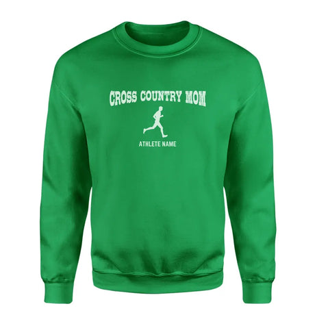 Cross Country Mom with Cross Country Runner Icon and Cross Country Runner Name on a Sweatshirt with a White Graphic