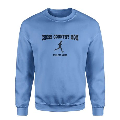 Cross Country Mom with Cross Country Runner Icon and Cross Country Runner Name on a Sweatshirt with a Black Graphic