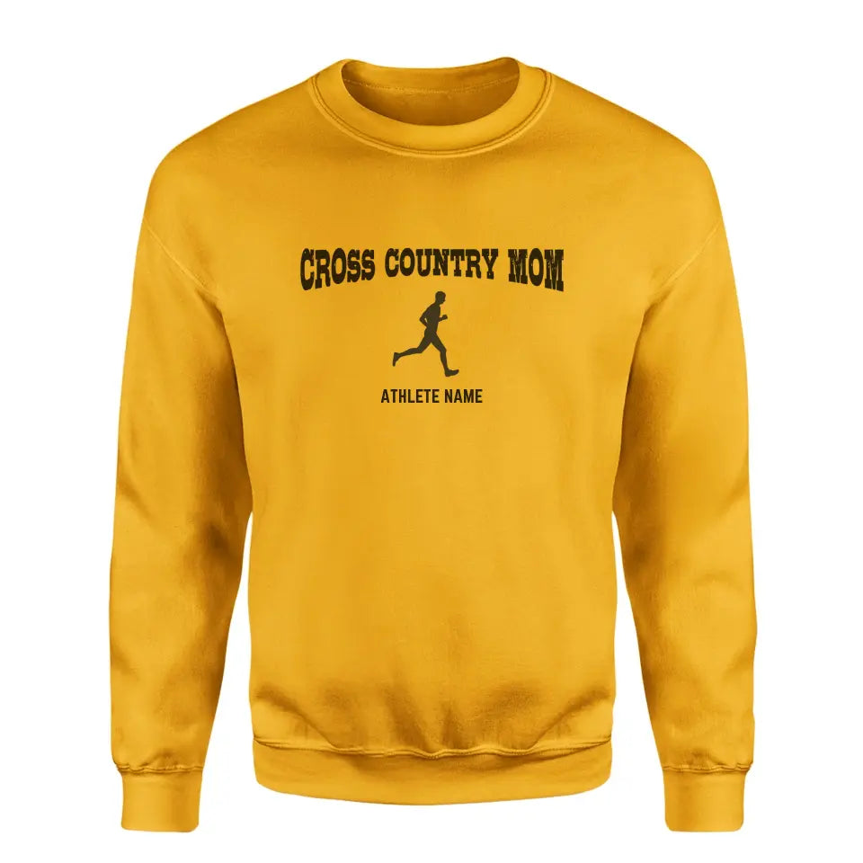 Cross Country Mom with Cross Country Runner Icon and Cross Country Runner Name on a Sweatshirt with a Black Graphic