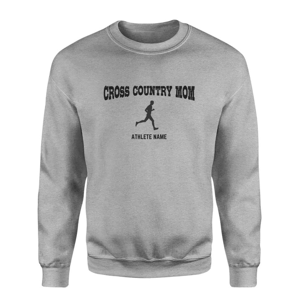 Cross Country Mom with Cross Country Runner Icon and Cross Country Runner Name on a Sweatshirt with a Black Graphic