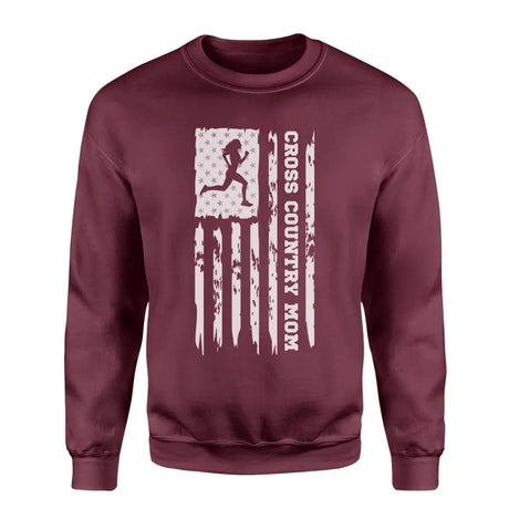 Cross Country Mom Vertical Flag on a Sweatshirt with a White Graphic