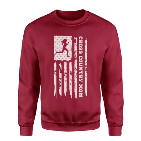 Cross Country Mom Vertical Flag on a Sweatshirt with a White Graphic