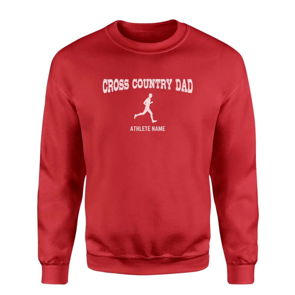 Cross Country Dad with Cross Country Runner Icon and Cross Country Runner Name on a Sweatshirt with a White Graphic