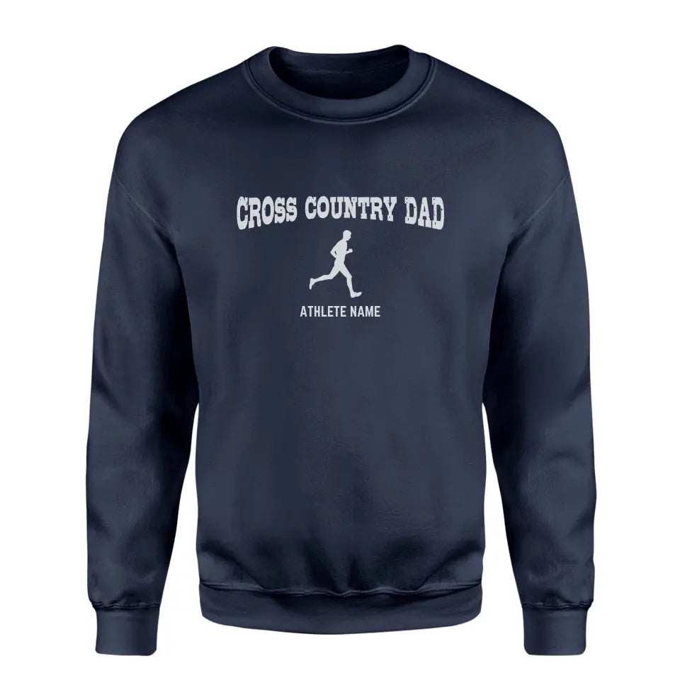 Cross Country Dad with Cross Country Runner Icon and Cross Country Runner Name on a Sweatshirt with a White Graphic