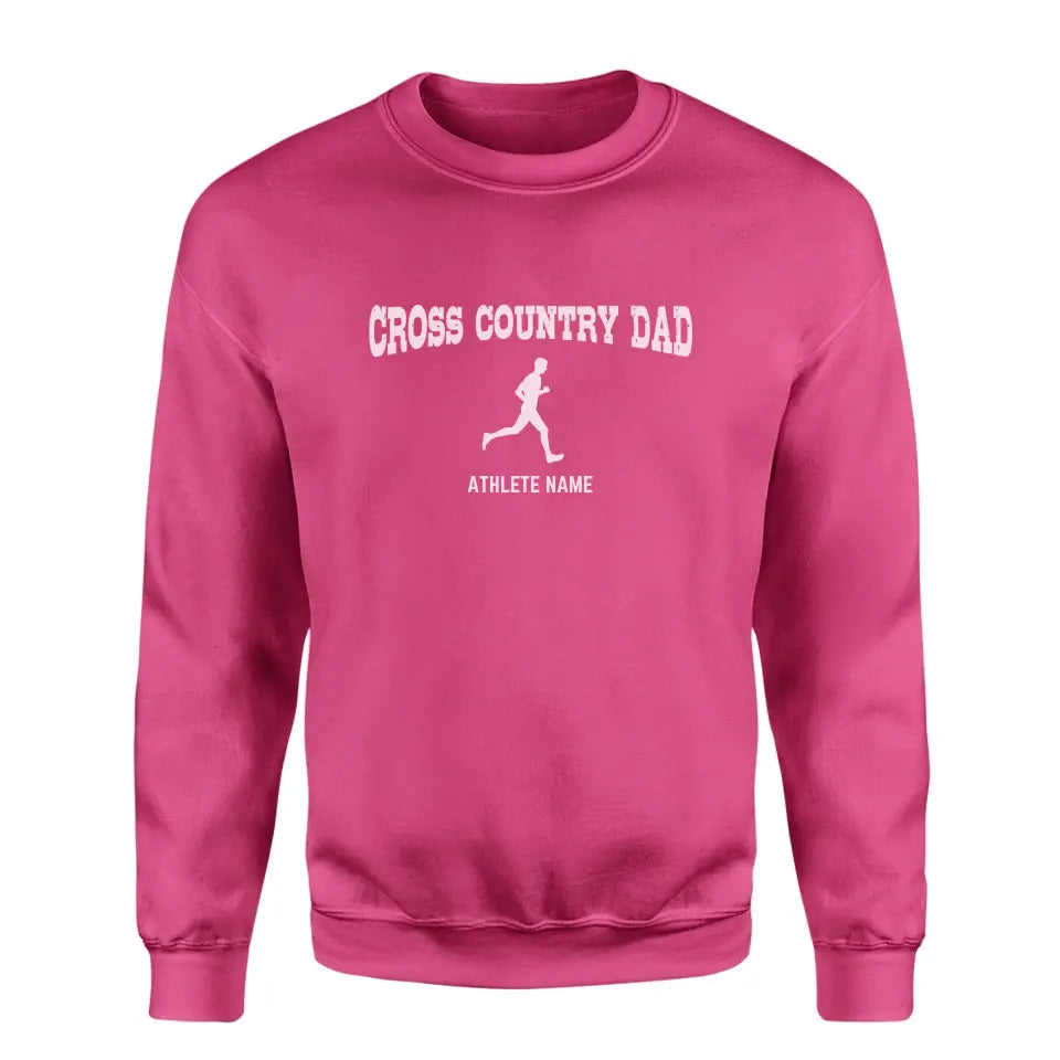 Cross Country Dad with Cross Country Runner Icon and Cross Country Runner Name on a Sweatshirt with a White Graphic