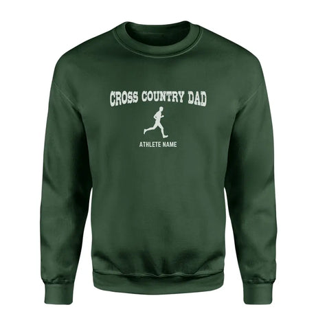 Cross Country Dad with Cross Country Runner Icon and Cross Country Runner Name on a Sweatshirt with a White Graphic