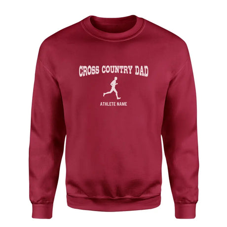 Cross Country Dad with Cross Country Runner Icon and Cross Country Runner Name on a Sweatshirt with a White Graphic