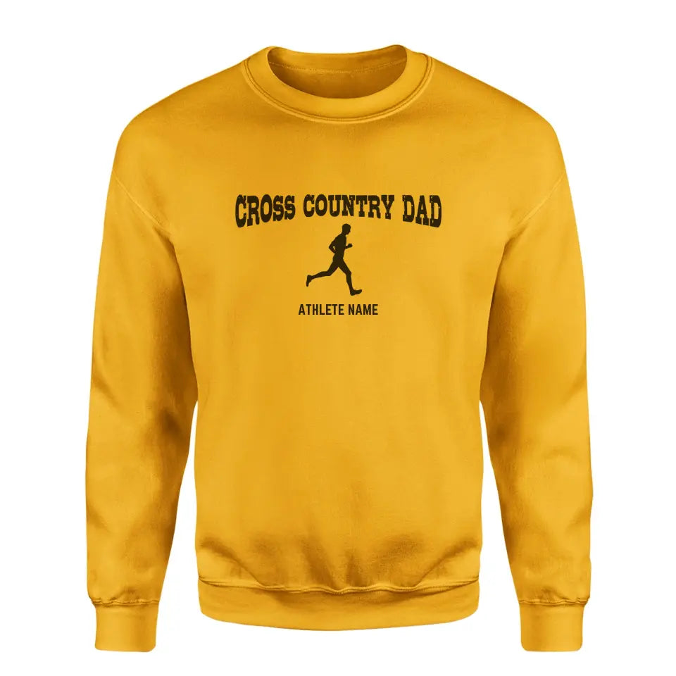 Cross Country Dad with Cross Country Runner Icon and Cross Country Runner Name on a Sweatshirt with a Black Graphic