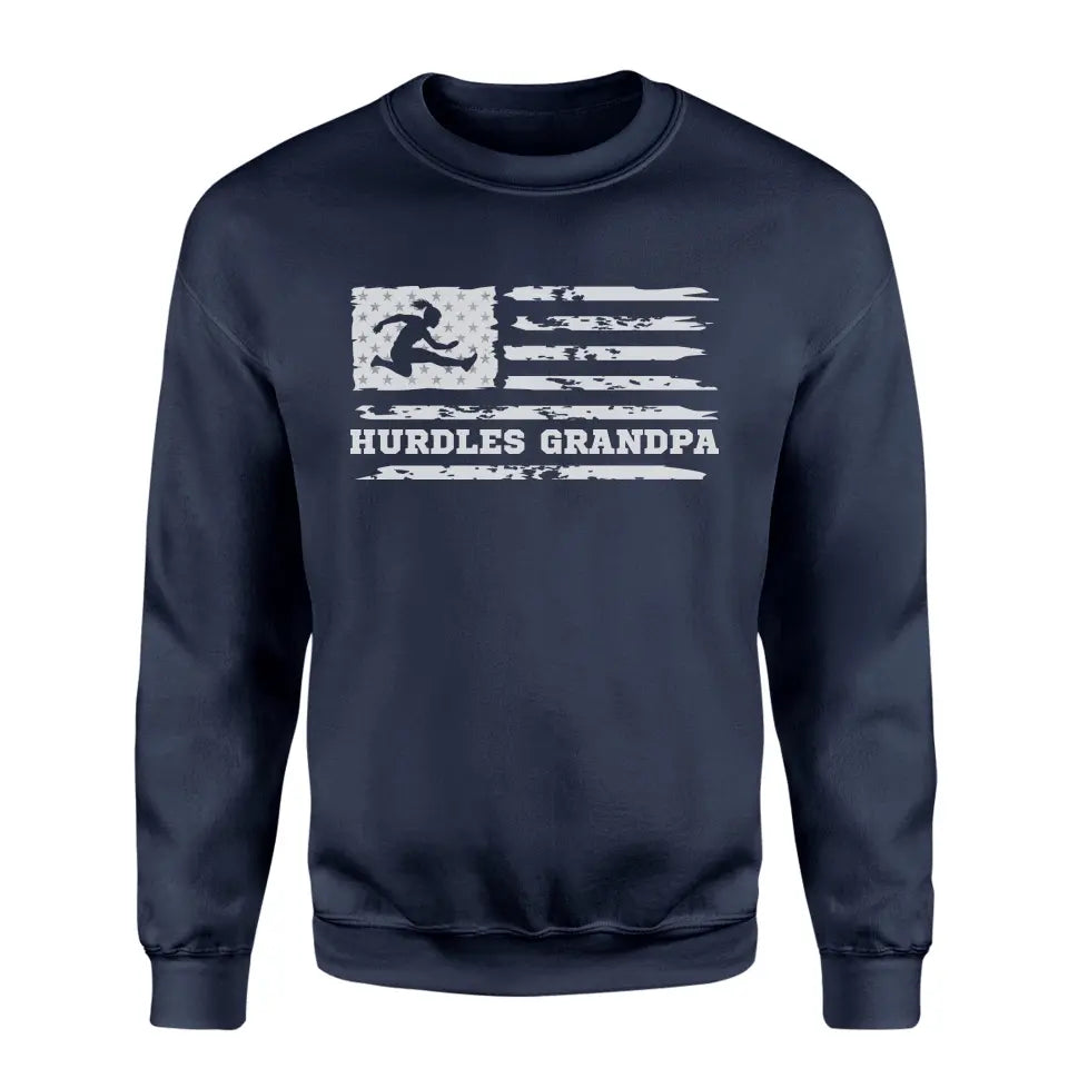 hurdles grandpa horizontal flag on a sweatshirt with a white graphic