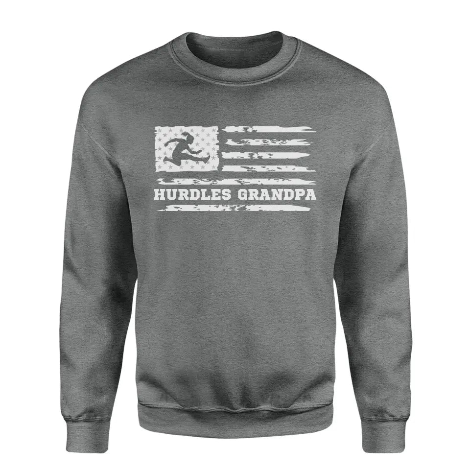 hurdles grandpa horizontal flag on a sweatshirt with a white graphic