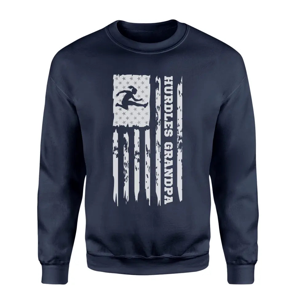 hurdles grandpa vertical flag on a sweatshirt with a white graphic