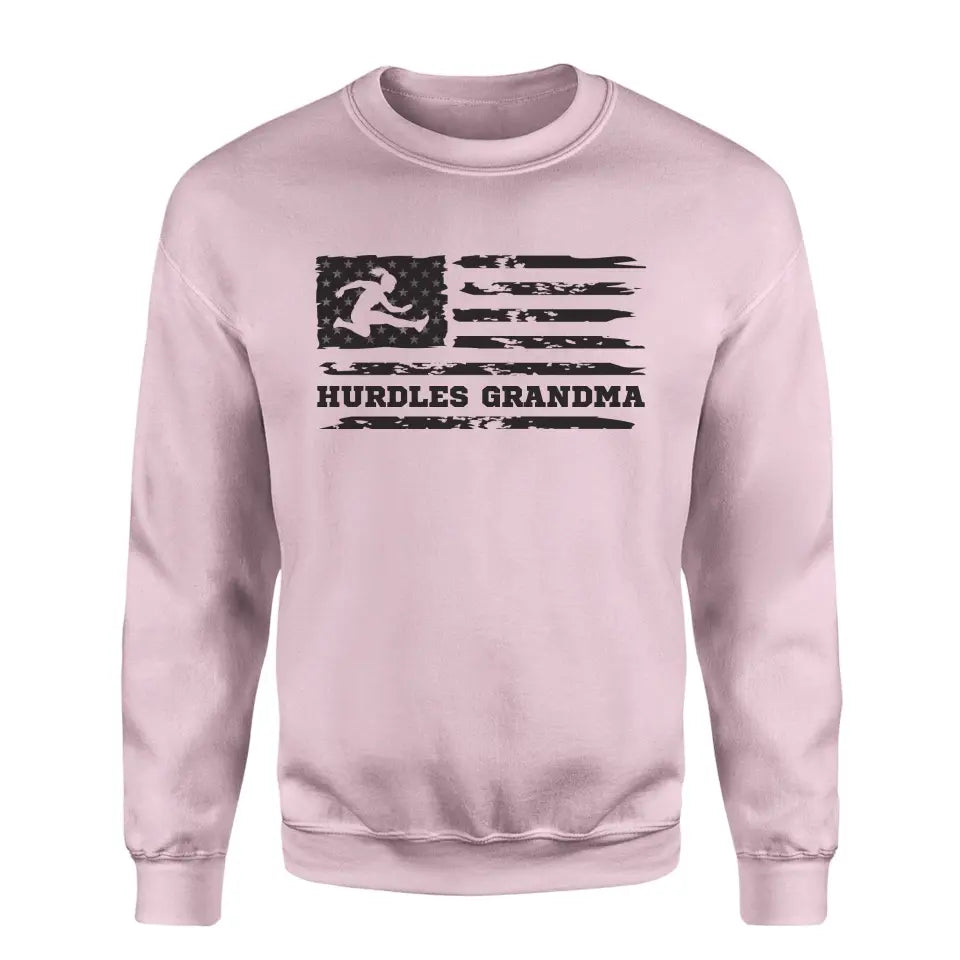 hurdles grandma horizontal flag on a sweatshirt with a black graphic