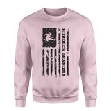 hurdles grandma vertical flag on a sweatshirt with a black graphic