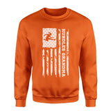 hurdles grandma vertical flag on a sweatshirt with a white graphic