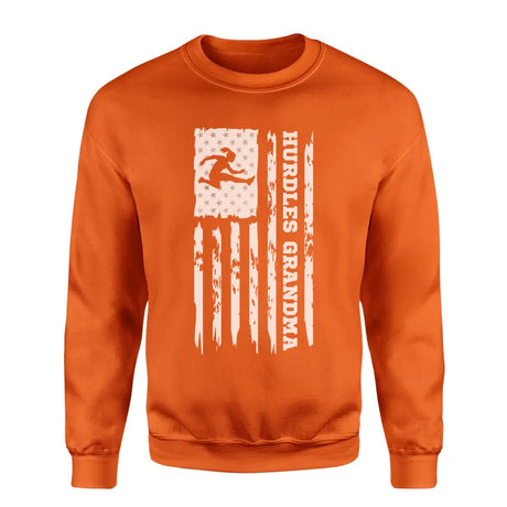 hurdles grandma vertical flag on a sweatshirt with a white graphic