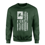 hurdles grandma vertical flag on a sweatshirt with a white graphic