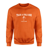 hurdles mom with hurdler icon and hurdler name on a sweatshirt with a white graphic