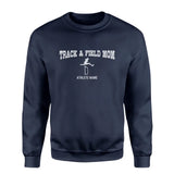 hurdles mom with hurdler icon and hurdler name on a sweatshirt with a white graphic