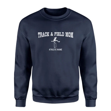 hurdles mom with hurdler icon and hurdler name on a sweatshirt with a white graphic