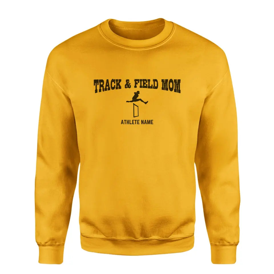 hurdles mom with hurdler icon and hurdler name on a sweatshirt with a black graphic