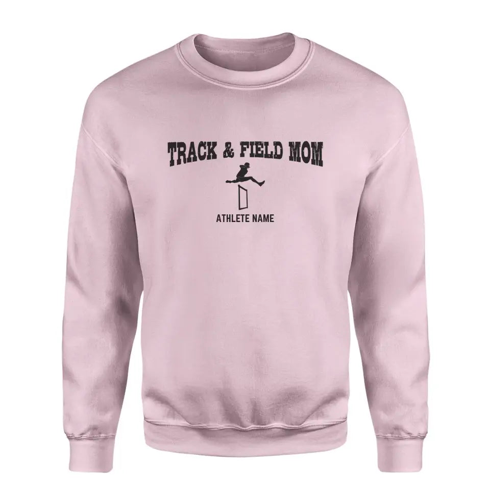 hurdles mom with hurdler icon and hurdler name on a sweatshirt with a black graphic