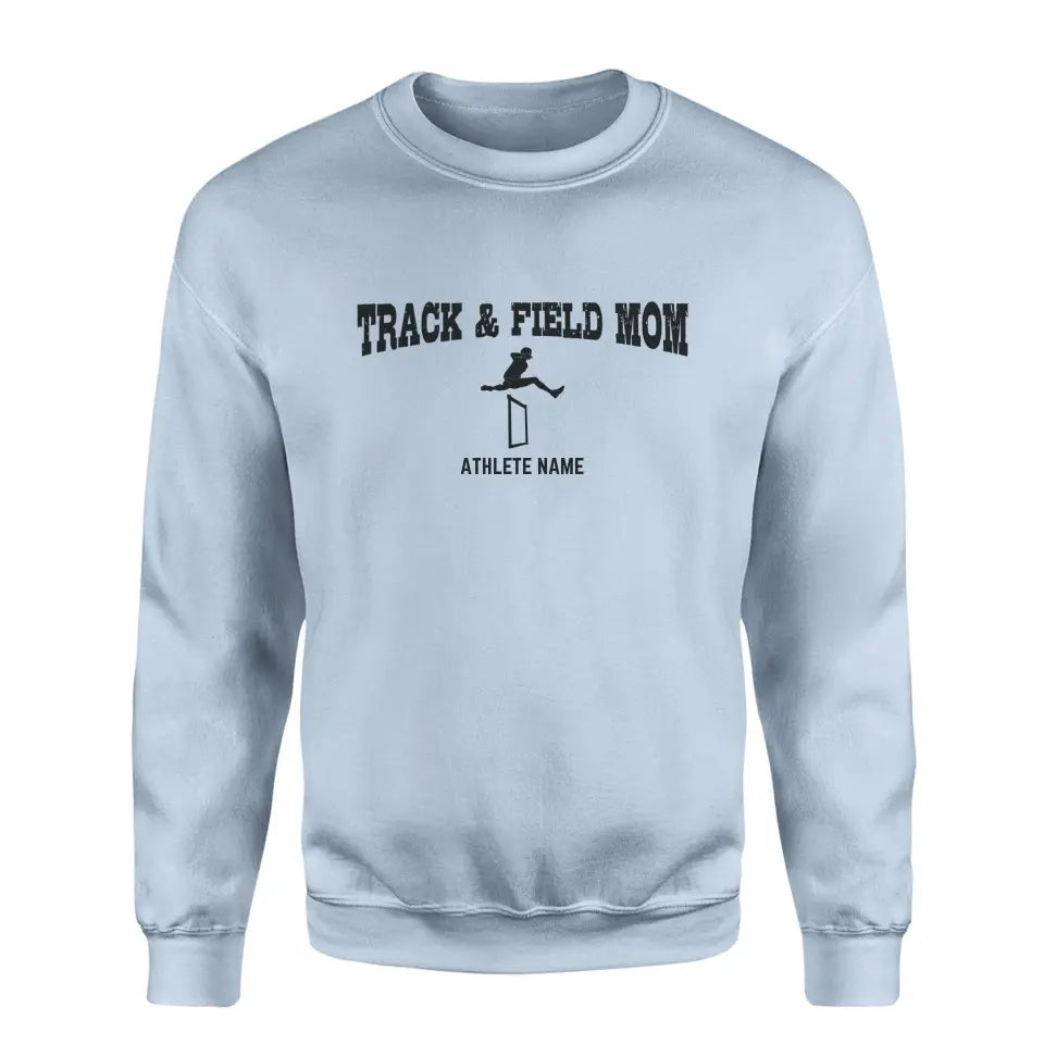 hurdles mom with hurdler icon and hurdler name on a sweatshirt with a black graphic