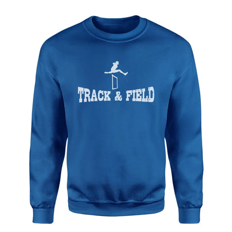 basic hurdles with hurdler icon on a sweatshirt with a white graphic