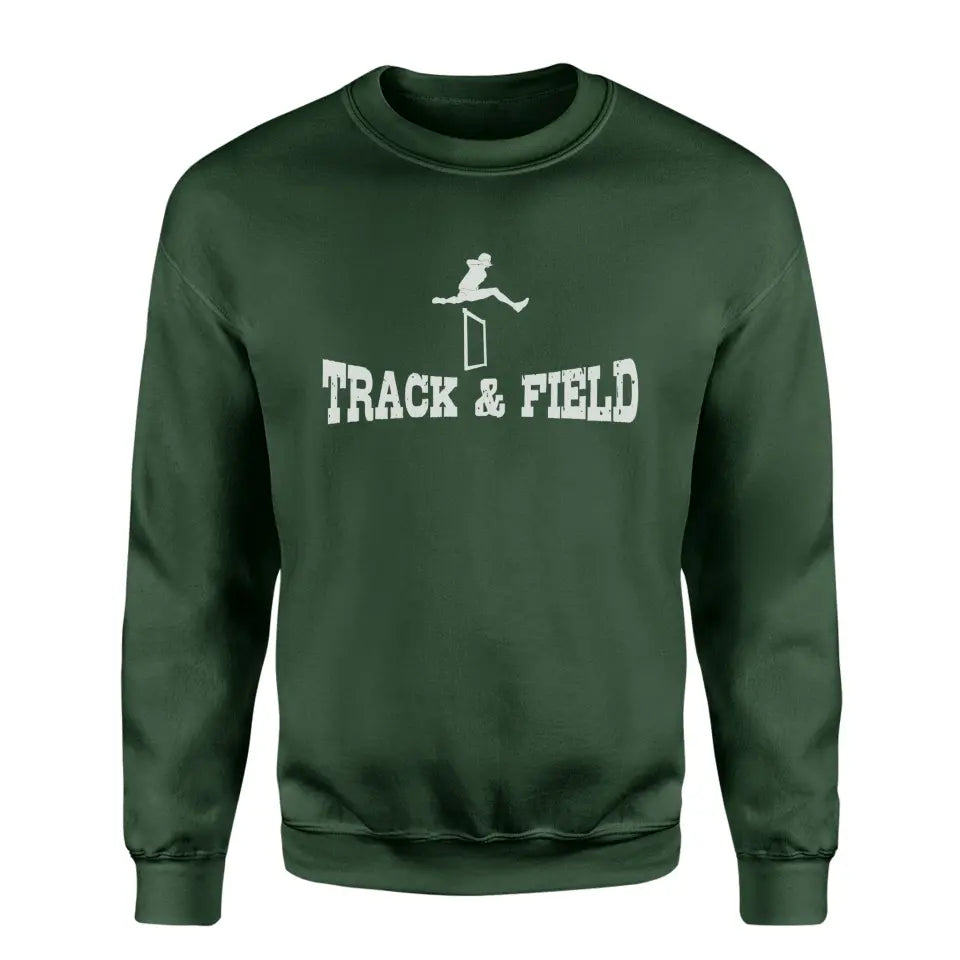 basic hurdles with hurdler icon on a sweatshirt with a white graphic