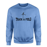 basic hurdles with hurdler icon on a sweatshirt with a black graphic