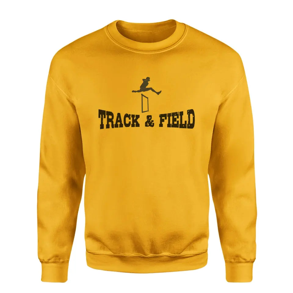 basic hurdles with hurdler icon on a sweatshirt with a black graphic