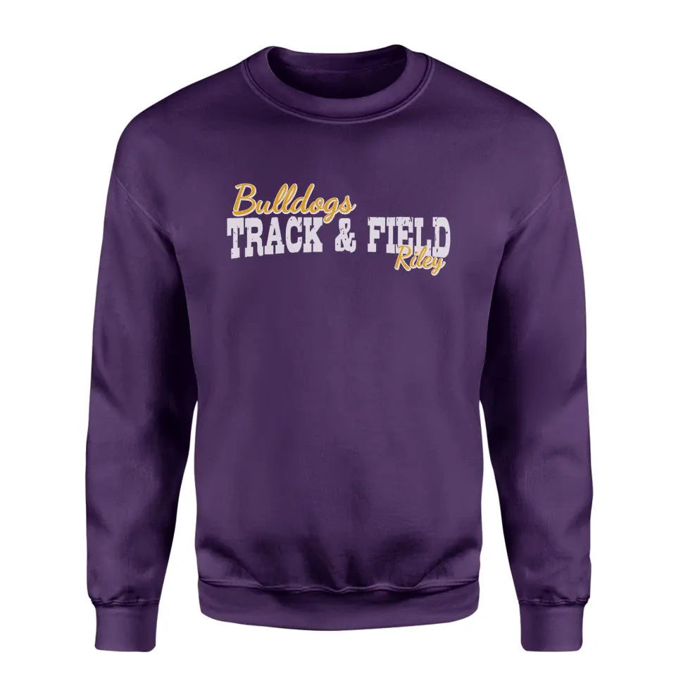 custom hurdles mascot and hurdler name on a sweatshirt with a white graphic