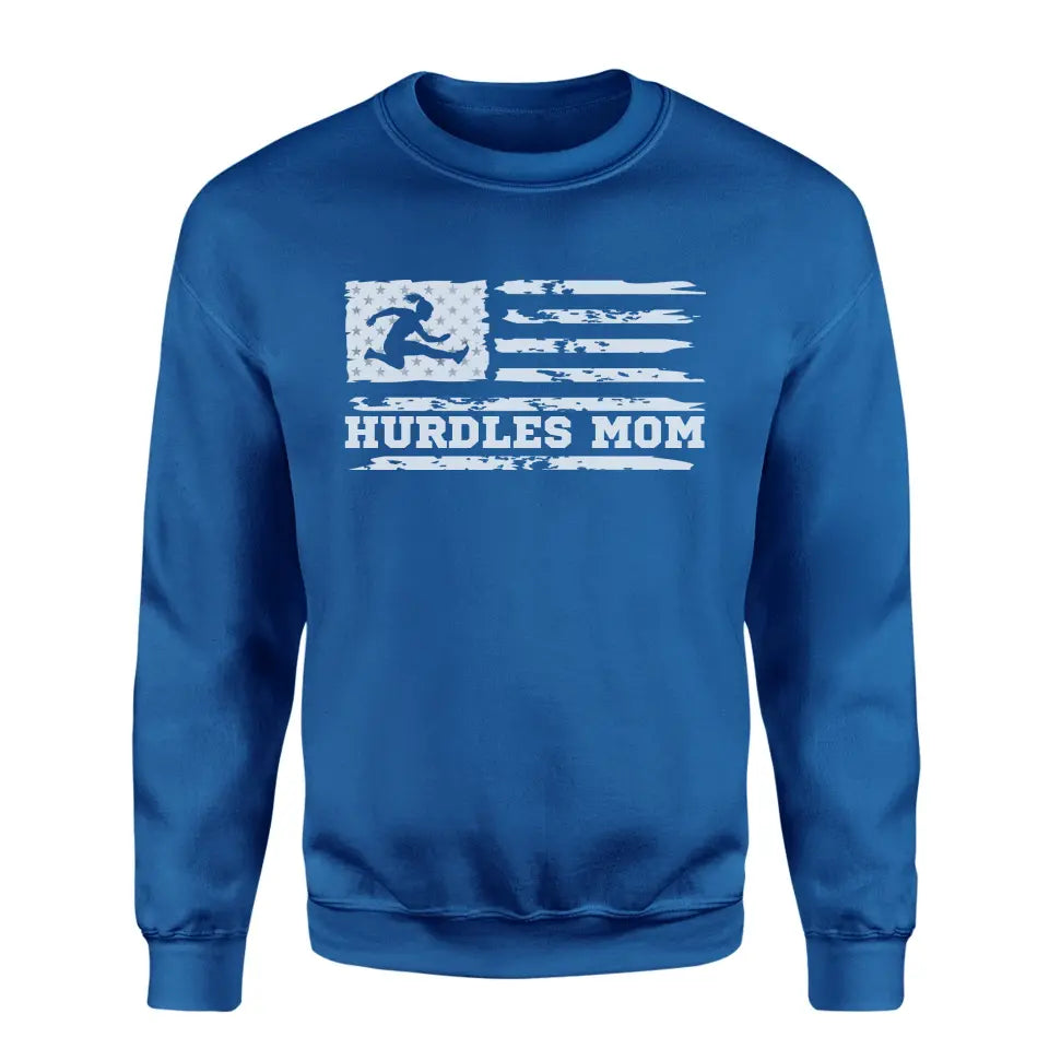 Hurdles Mom Horizontal Flag on a Sweatshirt with a White Graphic