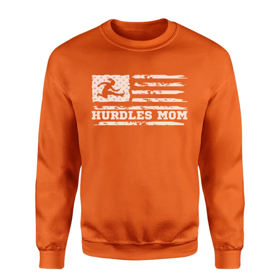 Hurdles Mom Horizontal Flag on a Sweatshirt with a White Graphic