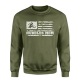 hurdles mom horizontal flag on a sweatshirt with a white graphic