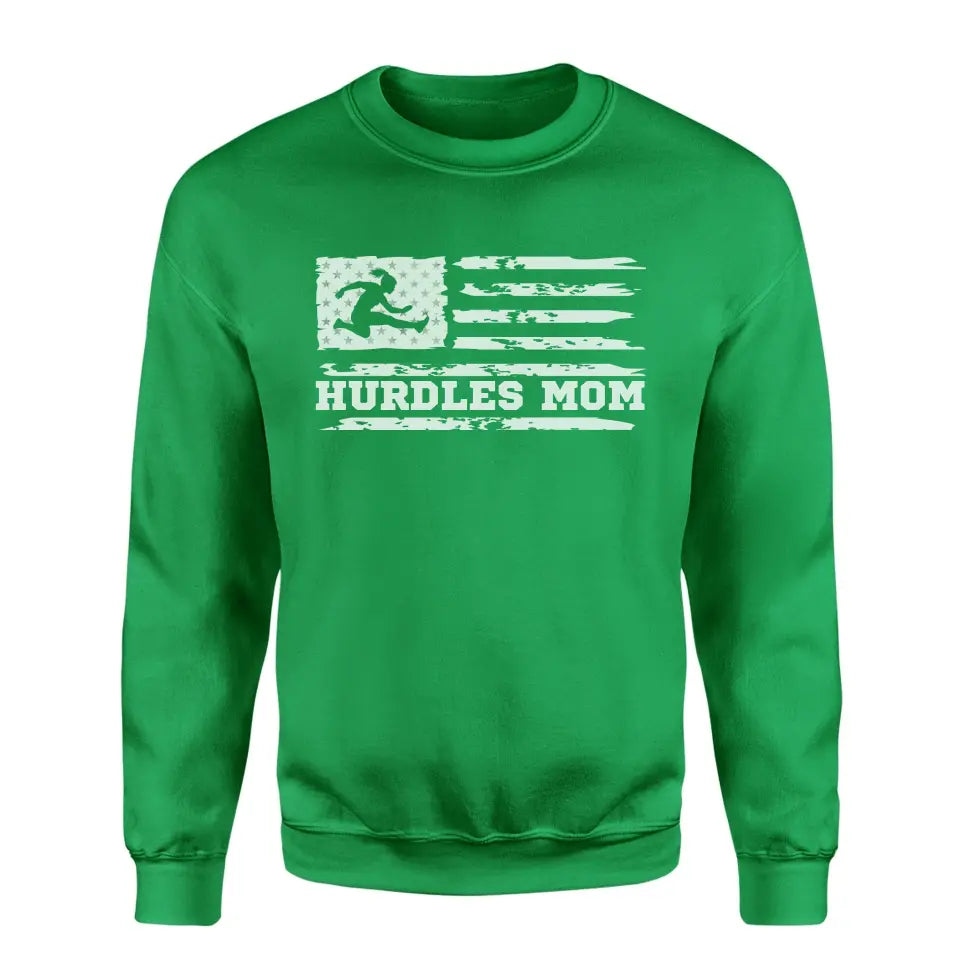 Hurdles Mom Horizontal Flag on a Sweatshirt with a White Graphic