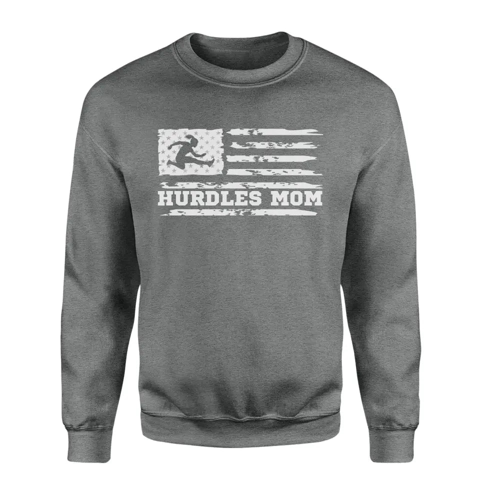 Hurdles Mom Horizontal Flag on a Sweatshirt with a White Graphic